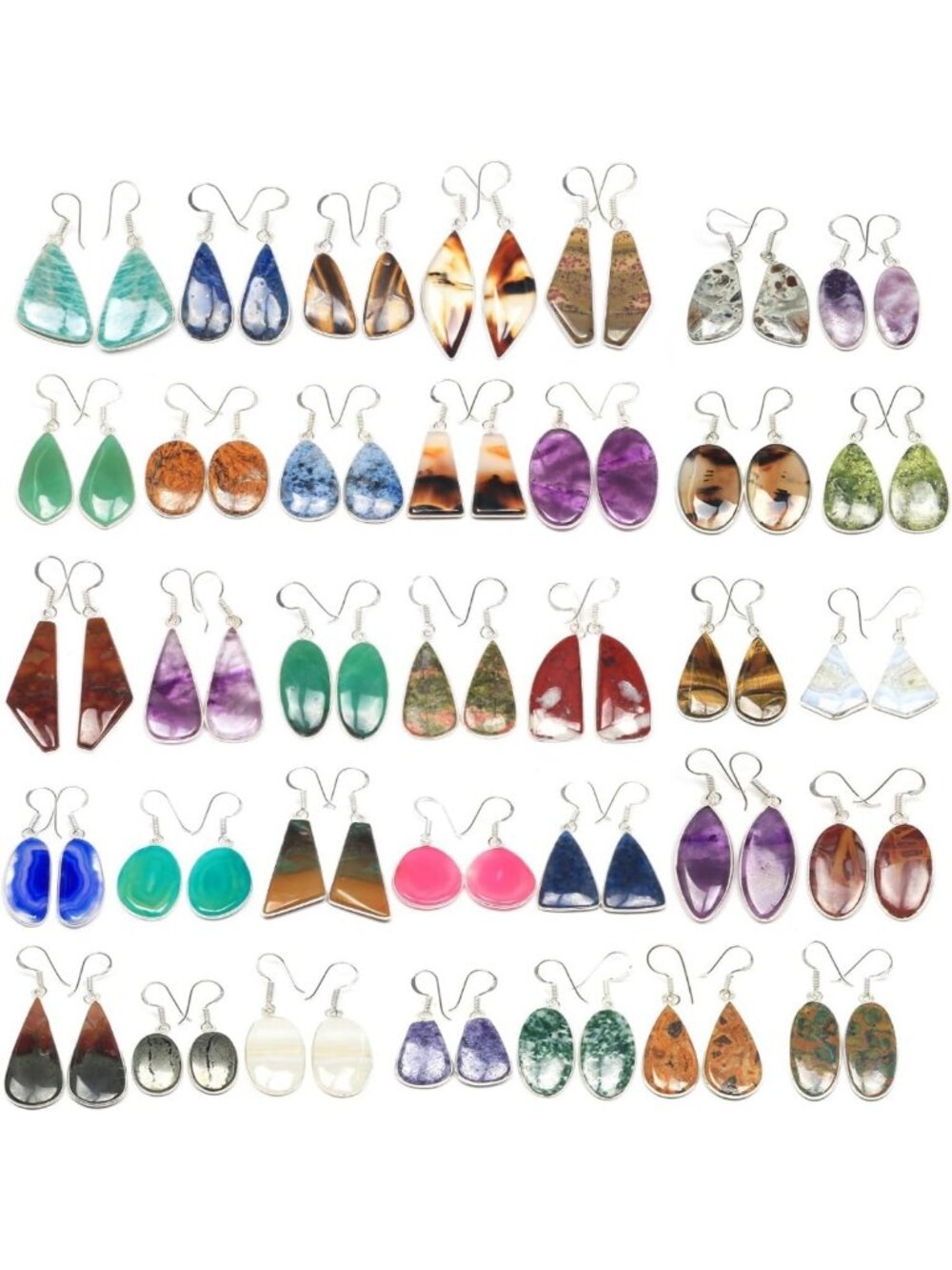 10 Pairs Crystal Drop & Dangle Earrings Set - Handcrafted Natural Gemstone
